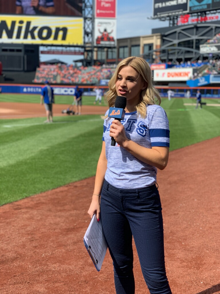 Emily Reppert on the Mets field hosting