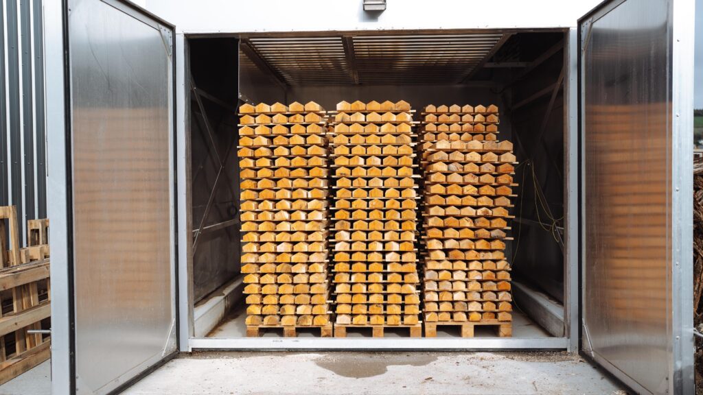 the wood in the drying kiln where it is stored for 3 to 4 weeks until it is ready to be made into a cricket bat