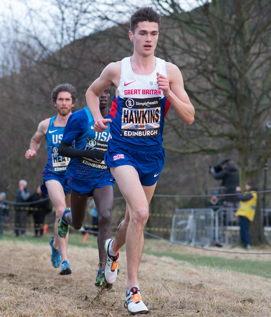 Callum Hawkins, Great British long distance runner runs ahead of his American counterparts in a marathon